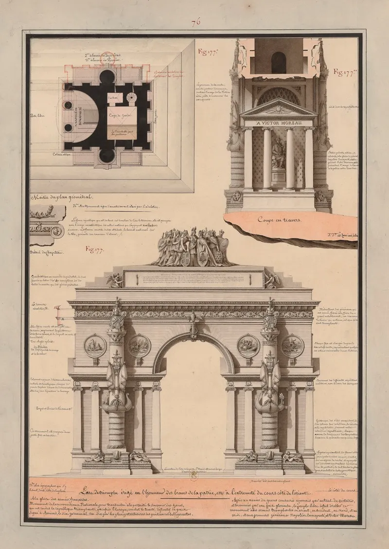 Larc De Triomphe Erige En Lhonneur Des Braves De La Patrie Est A Lextremite Du Cours Du Cote De Lorient Moitie Du Plan Geometral