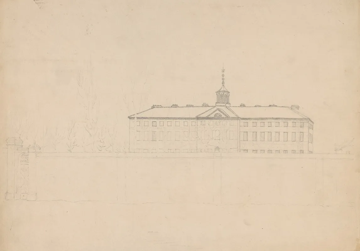 Large Building With A Cupola Behind A High Wall