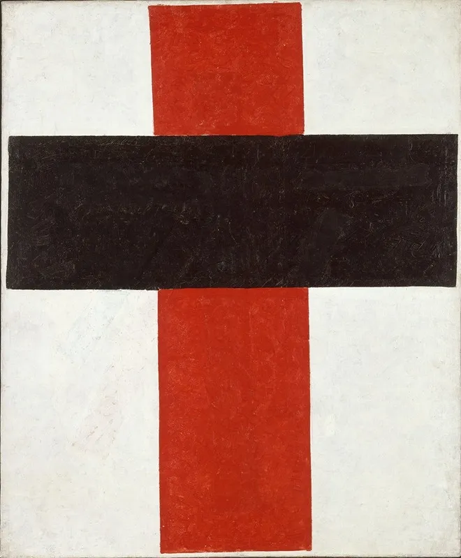 Large Cross In Black Over Red On White