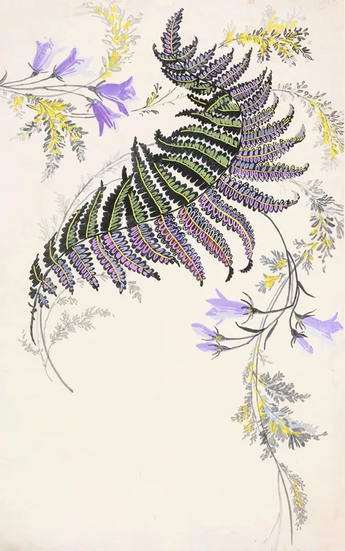 Large Feather Like Leaf Formation In Black Green Purple And Gold