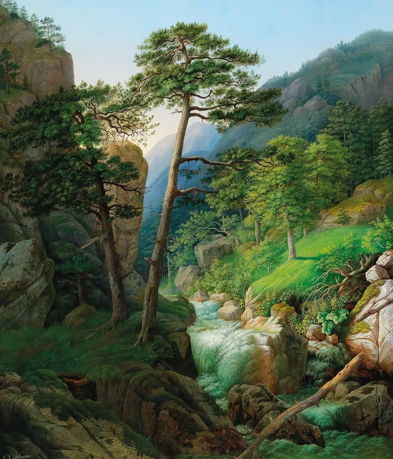 Large Landscape With Flowing Water Wall Art by Karl Lintzbauer - High-Resolution Digital Print