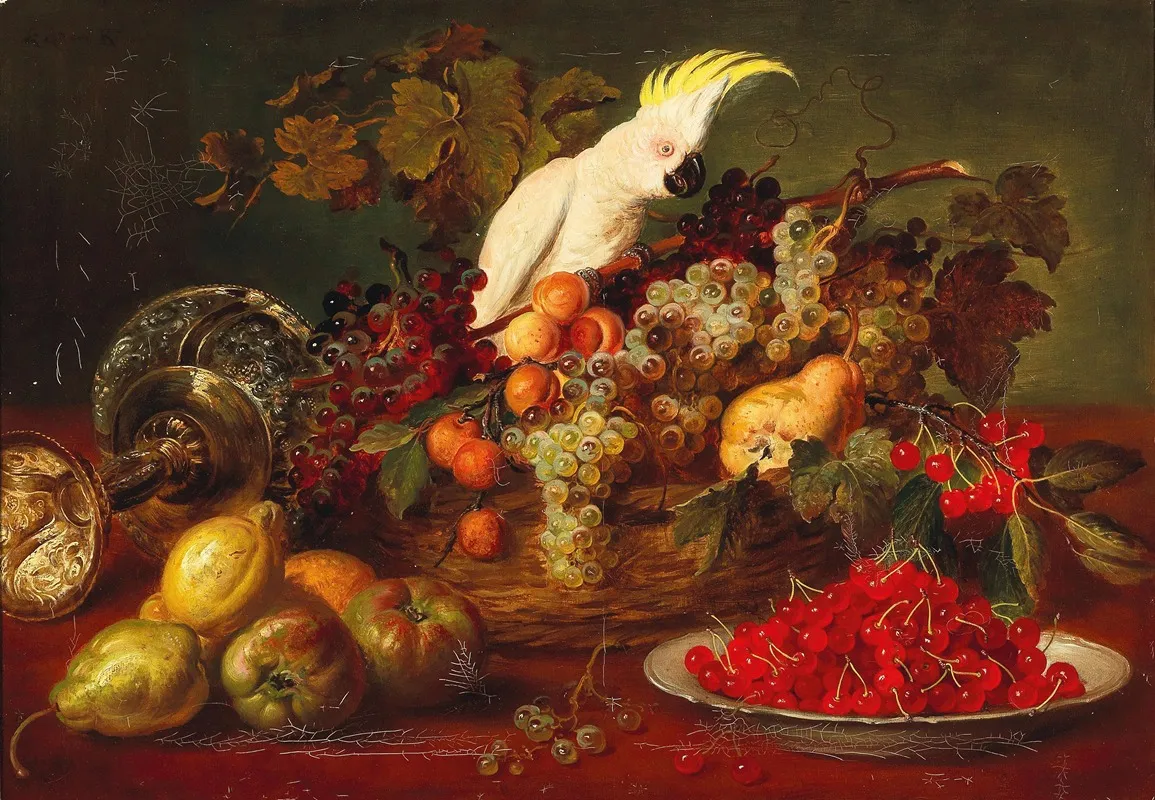 Large Still Life With Cockatoo Wall Art by Ludwig Adam Kunz - High-Resolution Digital Print