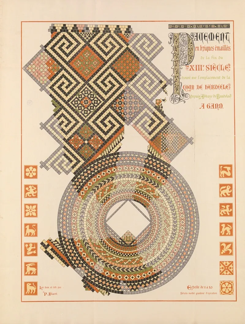 Late 13th Century Glazed Brick Pavement Wall Art by P. Allaert - High-Resolution Digital Print