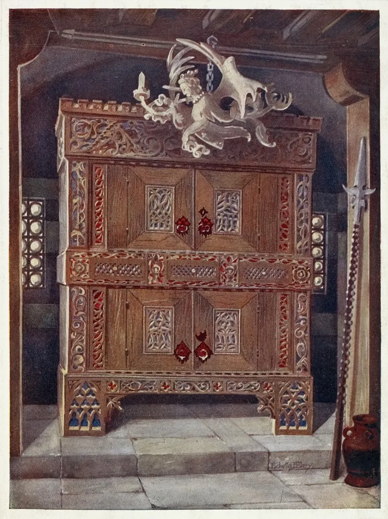 Late Gothic Schrank In The Bavarian Museum Munich With Hanging Light Leuchterweibschen From Albert Durers House At Nuremburg Wall Art by Edwin Foley - High-Resolution Digital Print