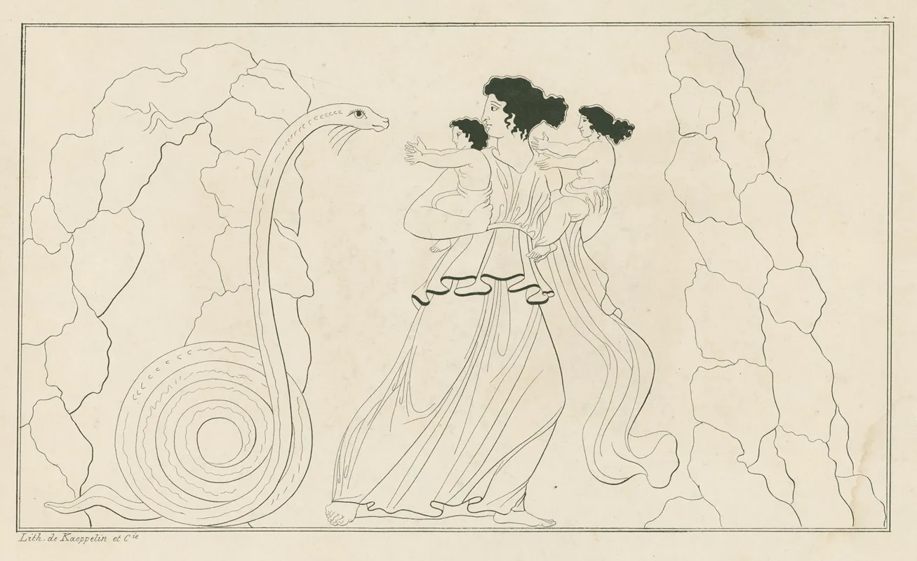 Latona Carrying The Infants Apollo And Diana Flees From Python Issuing From A Cave Wall Art by A. Rey - High-Resolution Digital Print