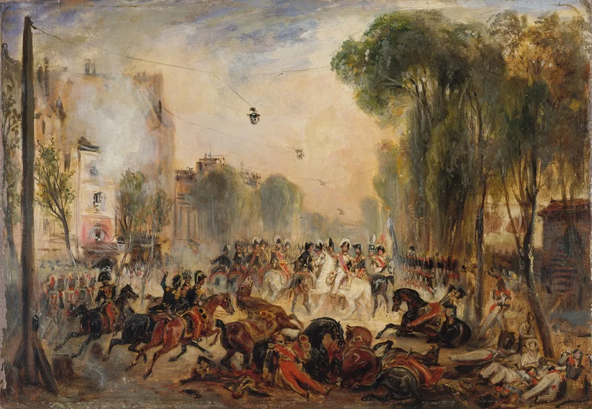 Lattentat De Fieschi Boulevard Du Temple 28 Juillet 1835 Wall Art by François-Gabriel-Guillaume Lépaulle - High-Resolution Digital Print
