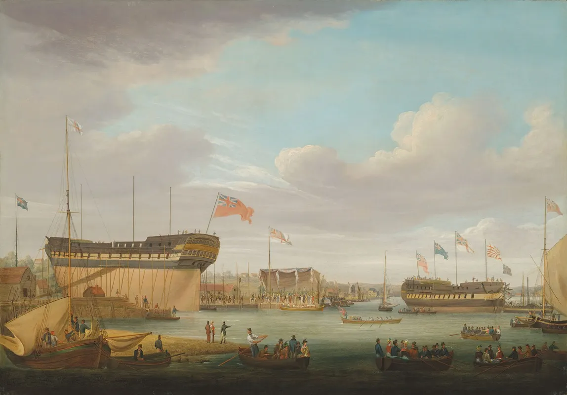 Launching Day At The East India Dock Blackwall On The Thames Wall Art by John Lynn - High-Resolution Digital Print
