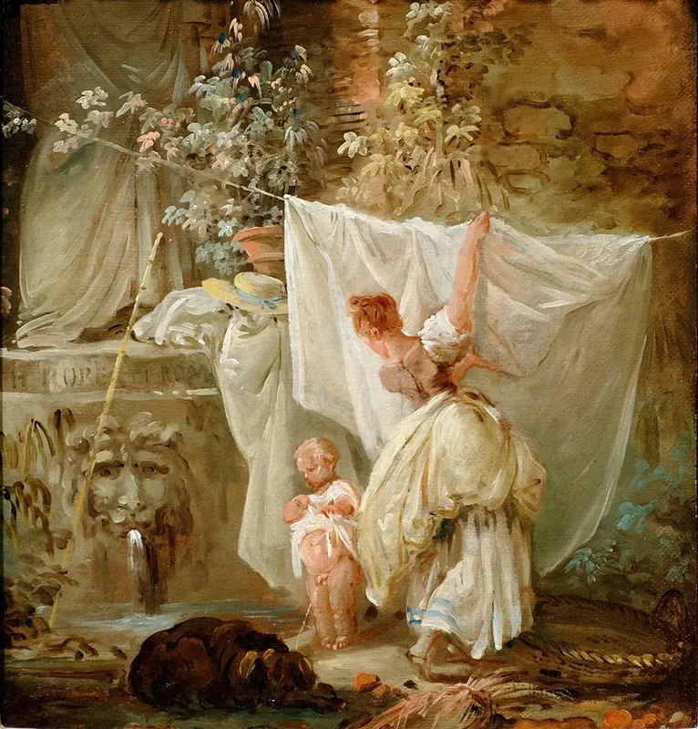 Laundress And Child Wall Art by Hubert Robert - High-Resolution Digital Print
