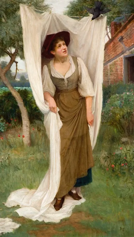 Laundress Startled By A Blackbird Wall Art by John Scott - High-Resolution Digital Print