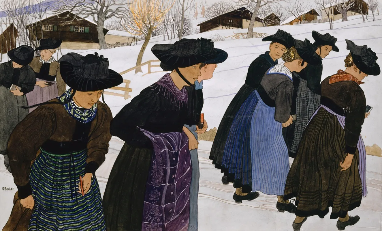 Lausanne Filles Allant A La Messe Wall Art by Ernest Biéler - High-Resolution Digital Print