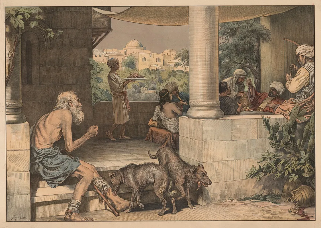Lazarus At The Rich Mans Table Wall Art by Carl Schmauk - High-Resolution Digital Print