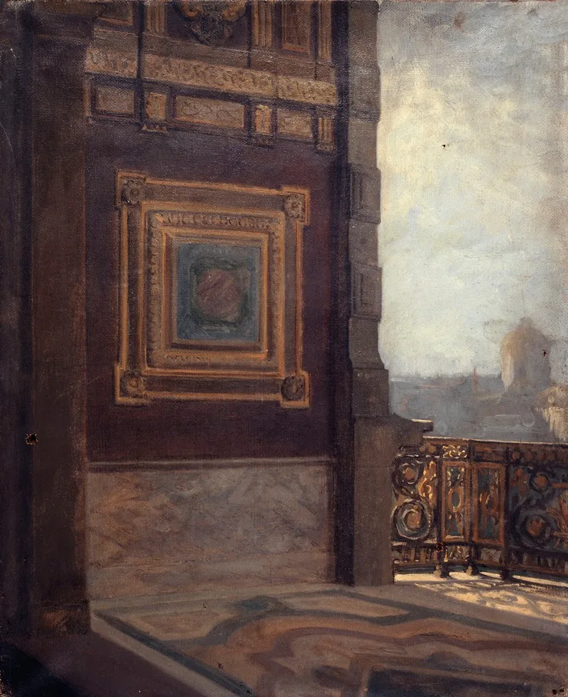 Le Balcon Au Bout De La Petite Galerie Du Louvre Wall Art by Lucien Mélingue - High-Resolution Digital Print