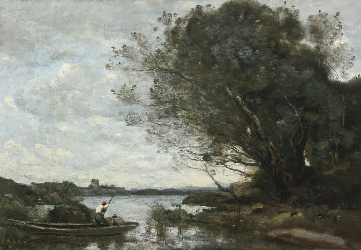 Le Bateau Charge De Foin Wall Art by Jean-Baptiste-Camille Corot - High-Resolution Digital Print
