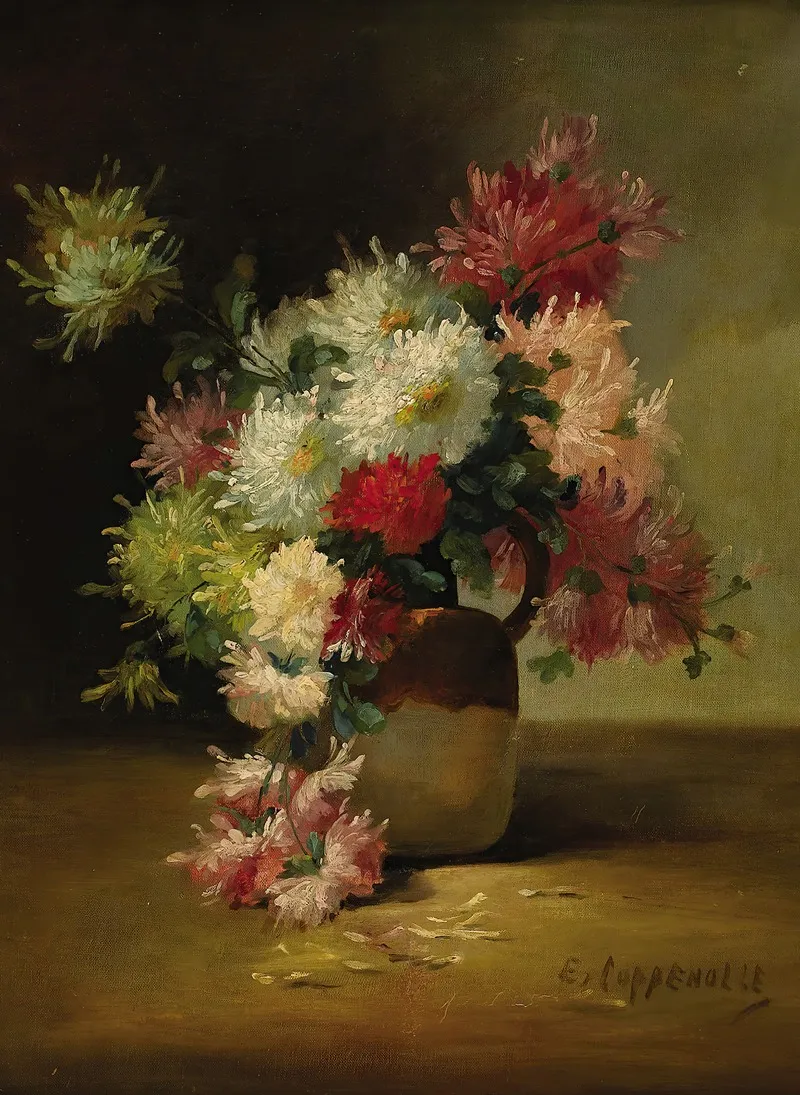 Le Bouquet De Dahlias Wall Art by Edmond Van Coppenolle - High-Resolution Digital Print