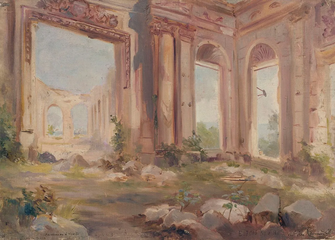 Le Chateau De Saint Cloud En Ruines La Salle Des Gardes Wall Art by Jean Baptiste Edmond Allouard - High-Resolution Digital Print