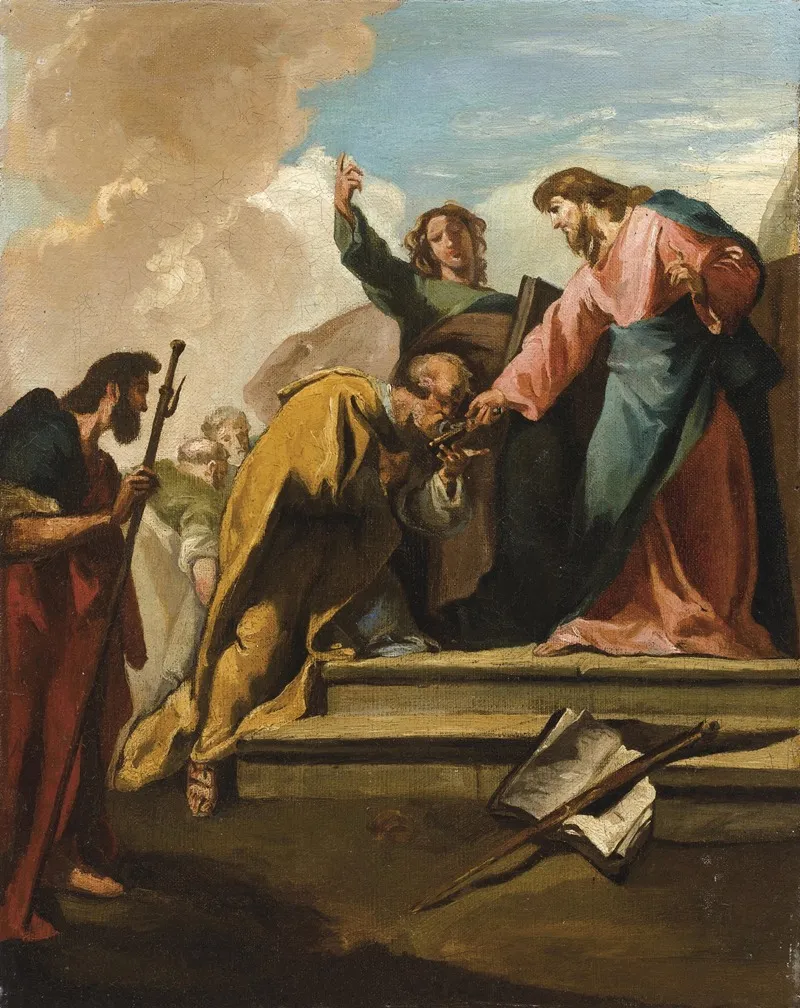 Le Christ Et Saint Pierre Wall Art by Giovanni Battista Pittoni - High-Resolution Digital Print