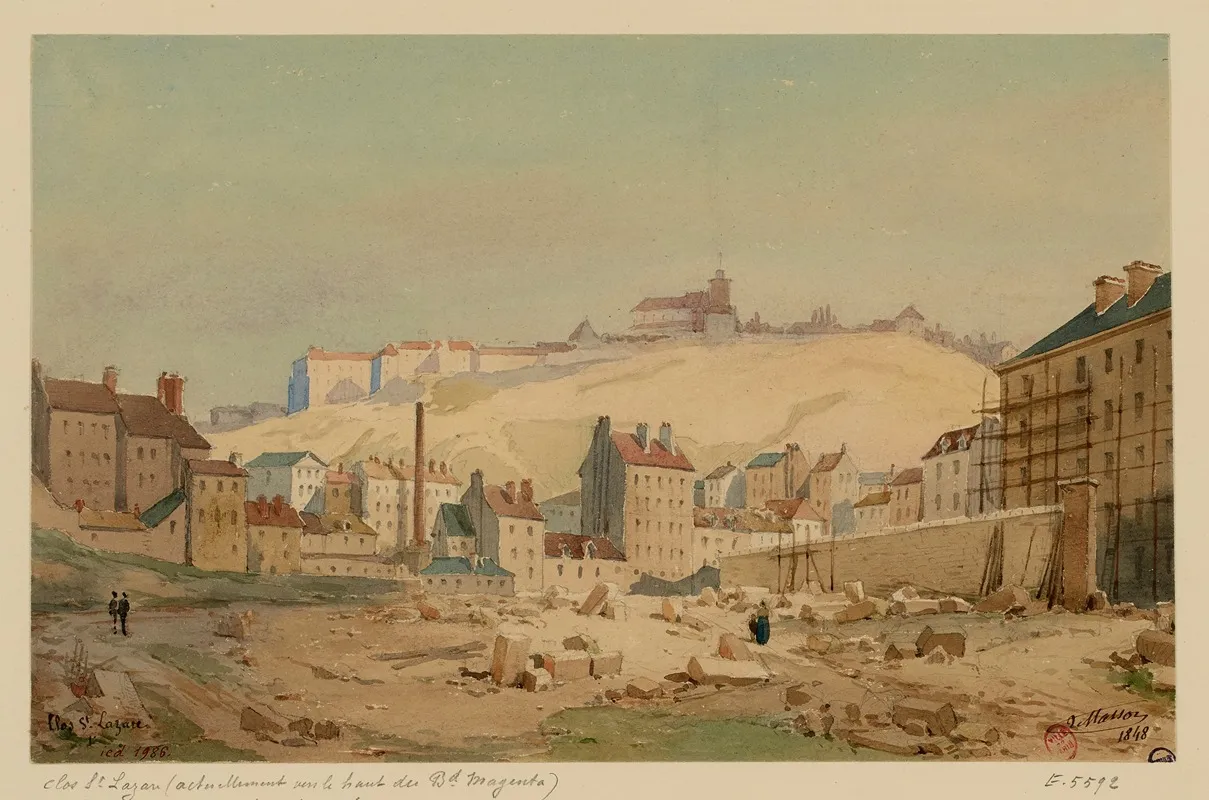 Le Clos Saint Lazare Et La Butte Montmartre En 1848 Wall Art by Louis-Martial-Théodat Masson - High-Resolution Digital Print