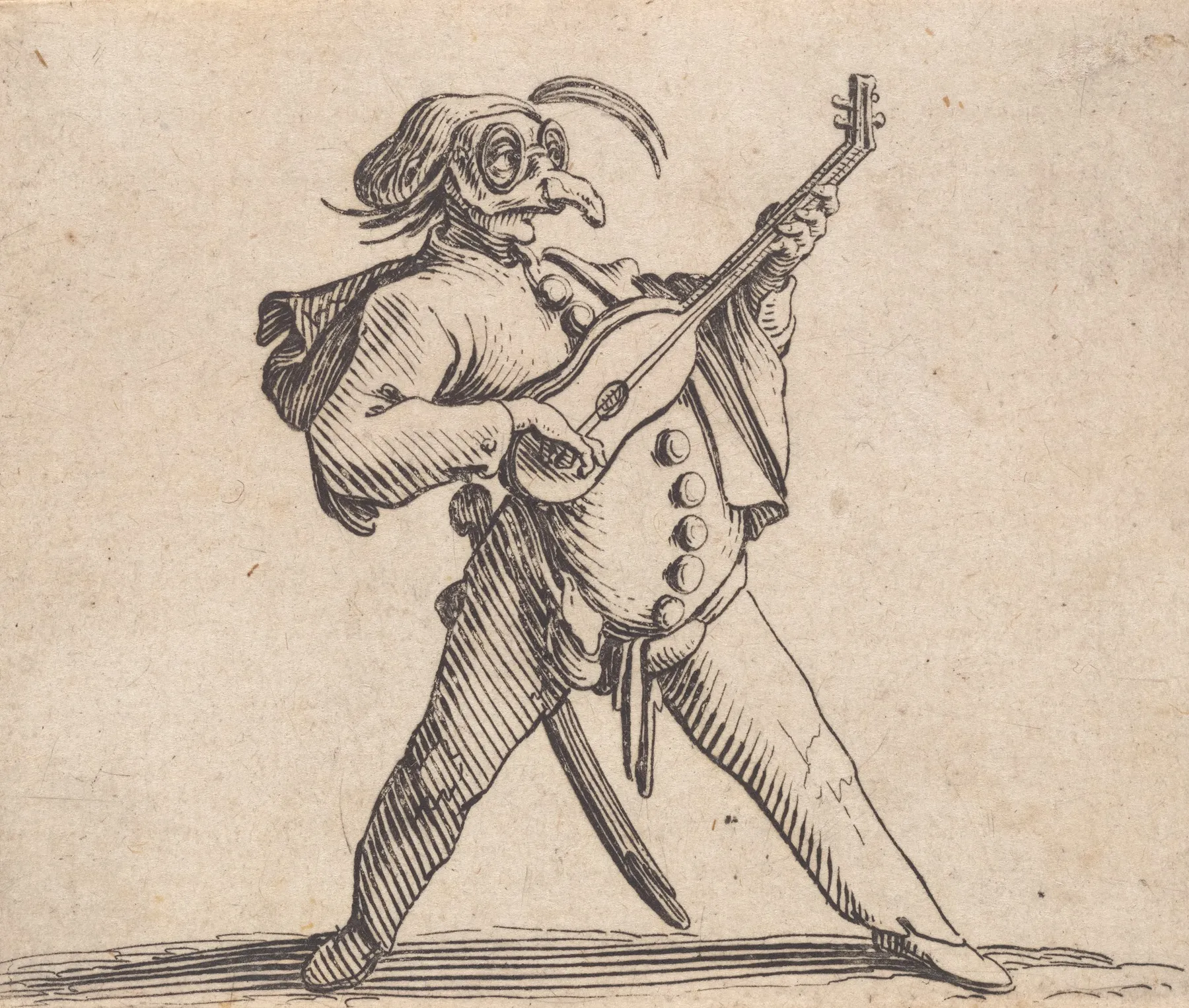 Le Comedien Masque Avec Lunettes Et Jouant De La Guitare