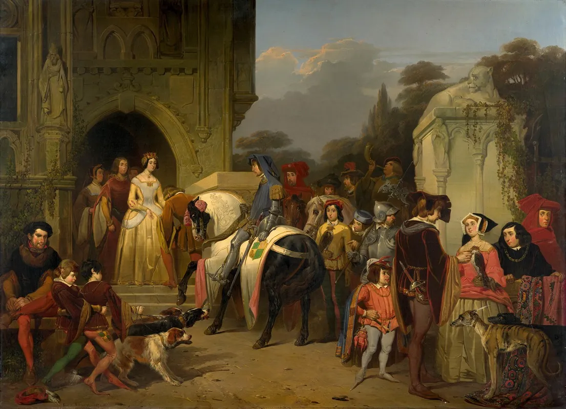 Le Depart De Marie De Bourgogne Pour La Chasse Aux Faucons Wall Art by Charles Tilmont - High-Resolution Digital Print