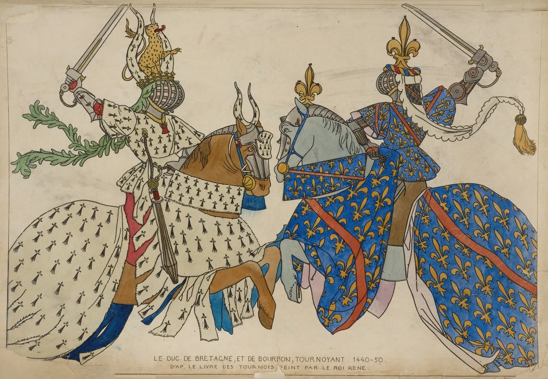 Le Duc De Bretagne Et De Bourbon Tournoyant 1440 50 Dapres Le Livre Des Tournois Peint Par Le Roi Rene