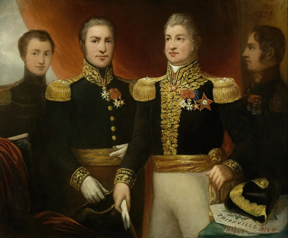 Le General Leopold Hugo Avec Deux De Ses Freres Et Son Fils Abel En Uniforme De La Restauration Wall Art by Julie Hugo - High-Resolution Digital Print