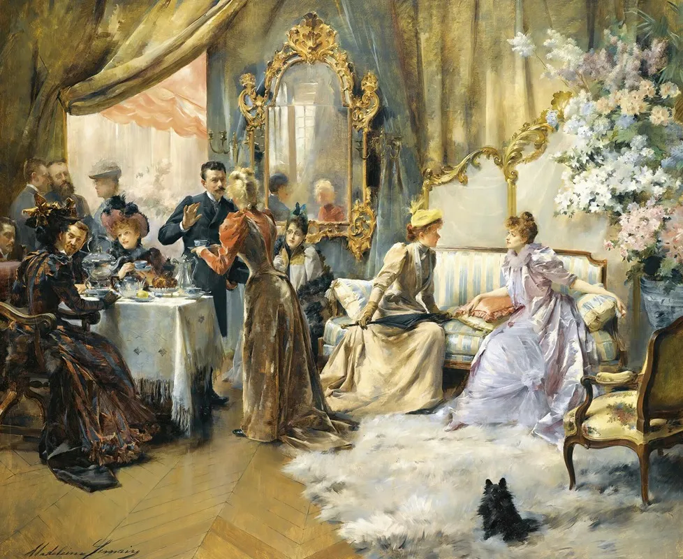 Le Gouter Au Salon Du Peintre Wall Art by Madeleine-Jeanne Lemaire - High-Resolution Digital Print