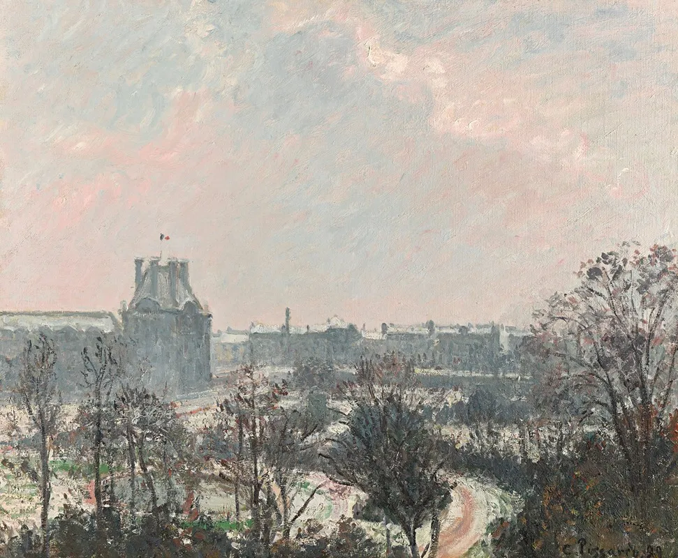 Le Jardin Des Tuileries Et Le Pavillon De Flore Effet De Neige Wall Art by Camille Pissarro - High-Resolution Digital Print