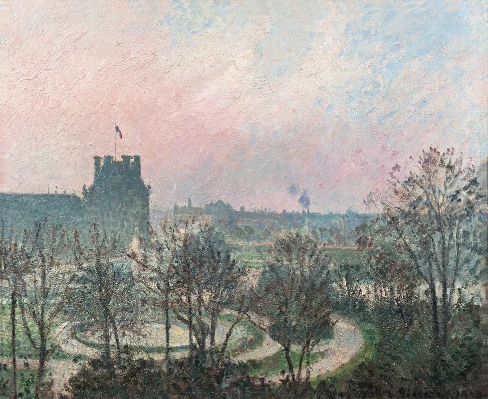 Le Jardin Des Tuileries Et Le Pavillon De Flore Gelee Blanche Wall Art by Camille Pissarro - High-Resolution Digital Print