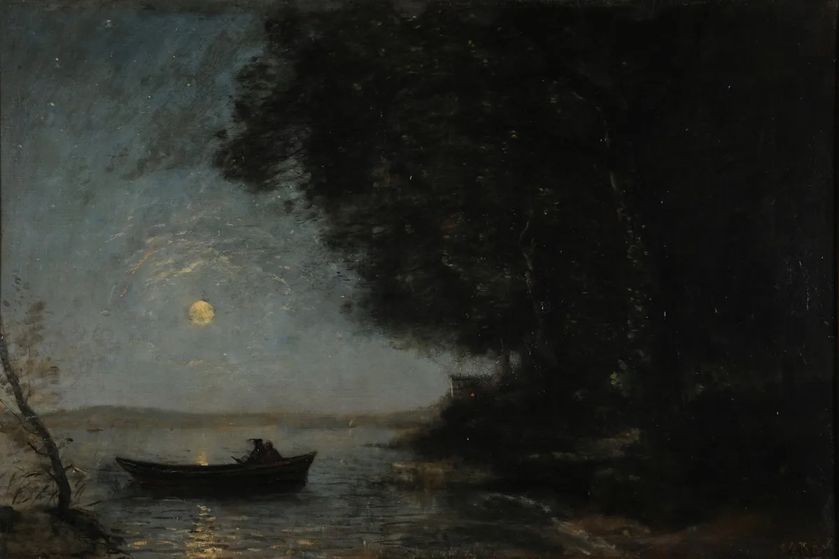 Le Lac Effet De Nuit Wall Art by Jean-Baptiste-Camille Corot - High-Resolution Digital Print