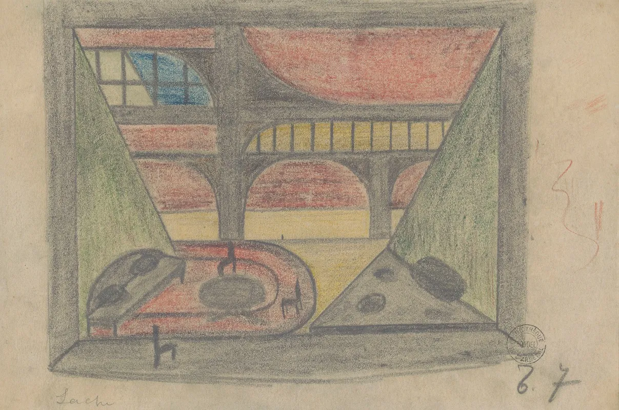 Le Lache Maquette De Decor Salle Avec Galerie Table Et Canape Tableau 7