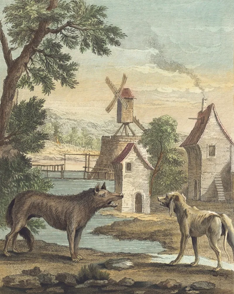 Le Loup Et Le Chien Maigre The Wolf And The Thin Dog Wall Art by Louis-Simon Lempereur - High-Resolution Digital Print