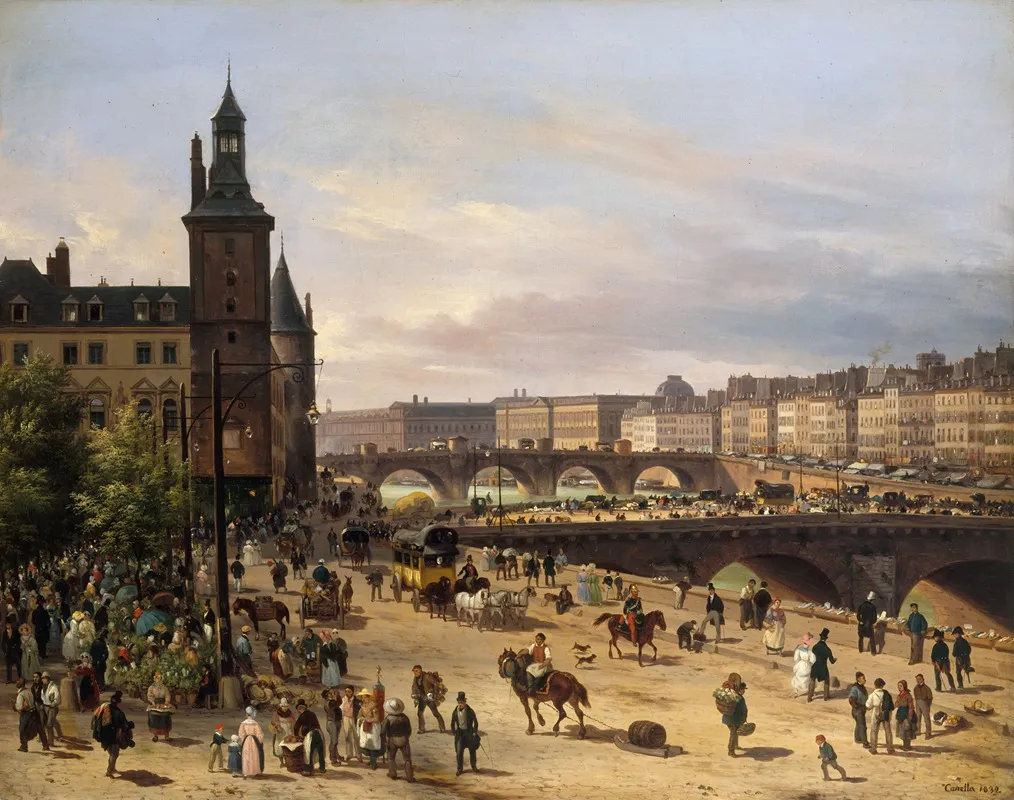 Le Marche Aux Fleurs La Tour De Lhorloge Le Pont Au Change Et Le Pont Neuf