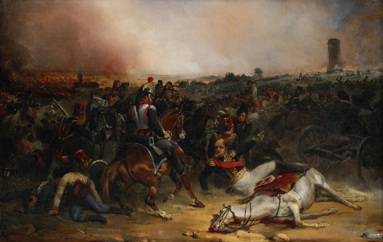 Le Marechal Dempire Louis Nicolas Davout Tombe De Cheval Ordonne Lassaut De Markgrafneusiedl Lors De La Bataille De Wagram Wall Art by Jean-Charles Langlois - High-Resolution Digital Print