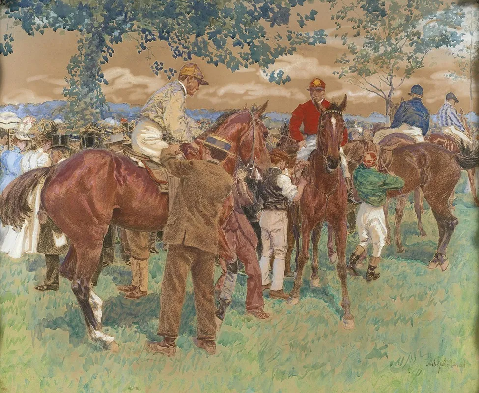 Le Paddock Avant Le Derby Wall Art by Adolphe-Gustave Binet - High-Resolution Digital Print