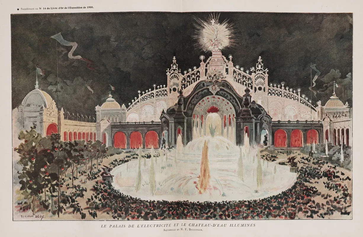 Le Palais De Delectricite Et Le Chateau Deau Illumines Wall Art by M. Fernand Bellenger - High-Resolution Digital Print