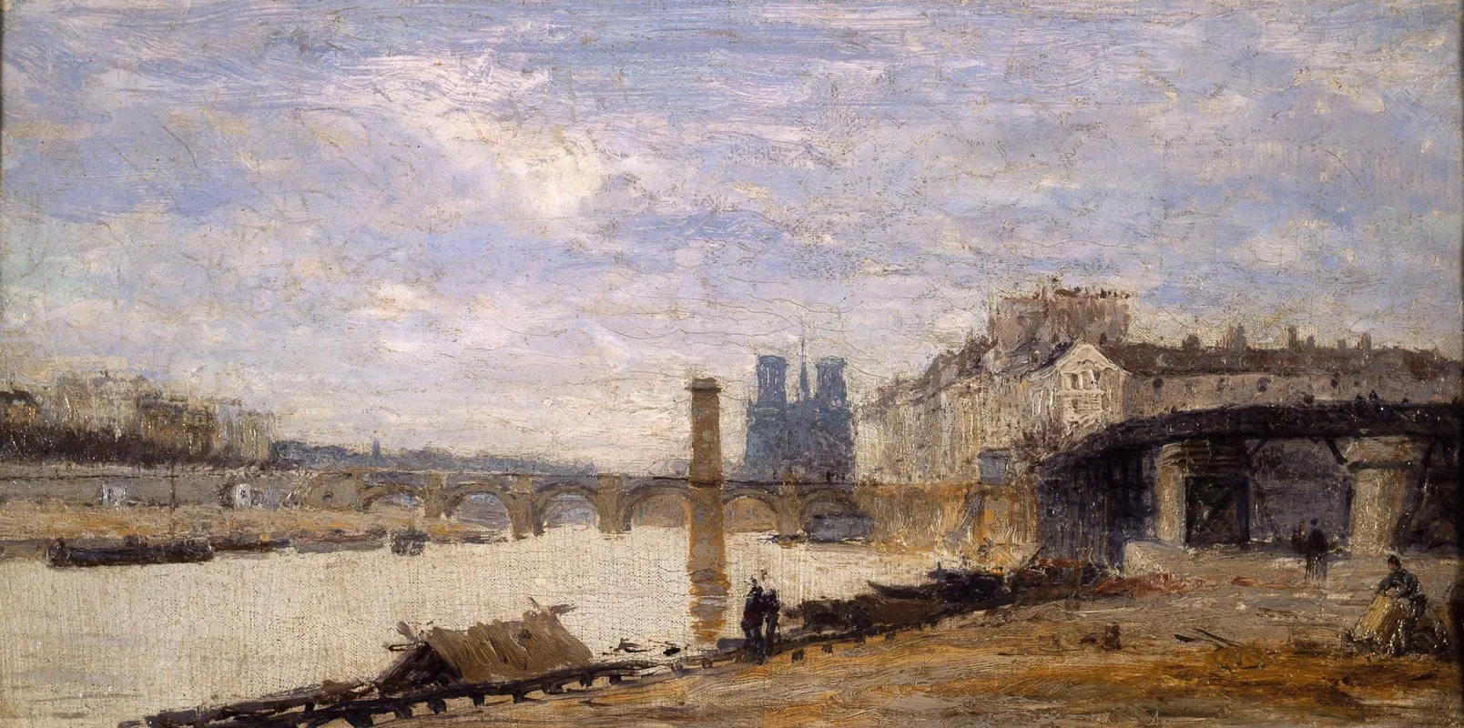 Le Pont De La Tournelle Lile Saint Louis Et Lestacade Vus De Lile Louviers Wall Art by Charles-Emile Cuisin - High-Resolution Digital Print