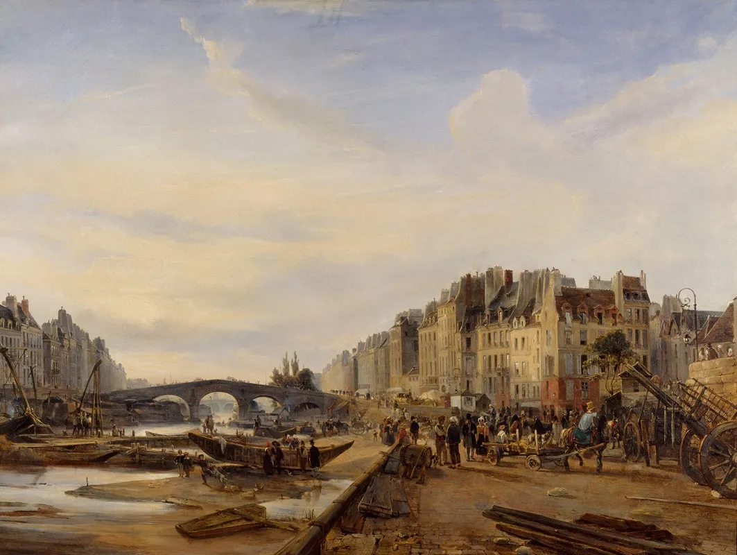 Le Pont Marie Et Le Port Saint Paul Wall Art by Charles-Louis Mozin - High-Resolution Digital Print
