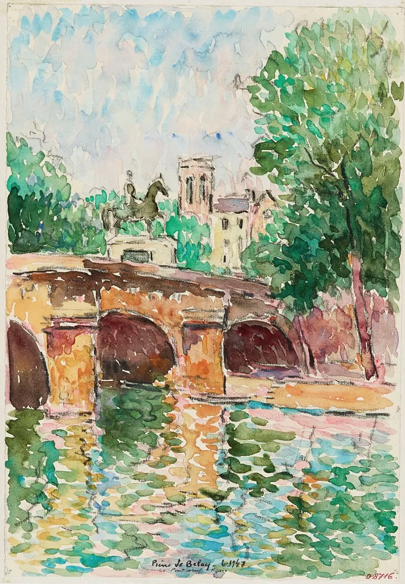 Le Pont Neuf Et La Statue De Henri Iv Vus Du Quai Des Grands Augustins Wall Art by Pierre de Belay - High-Resolution Digital Print