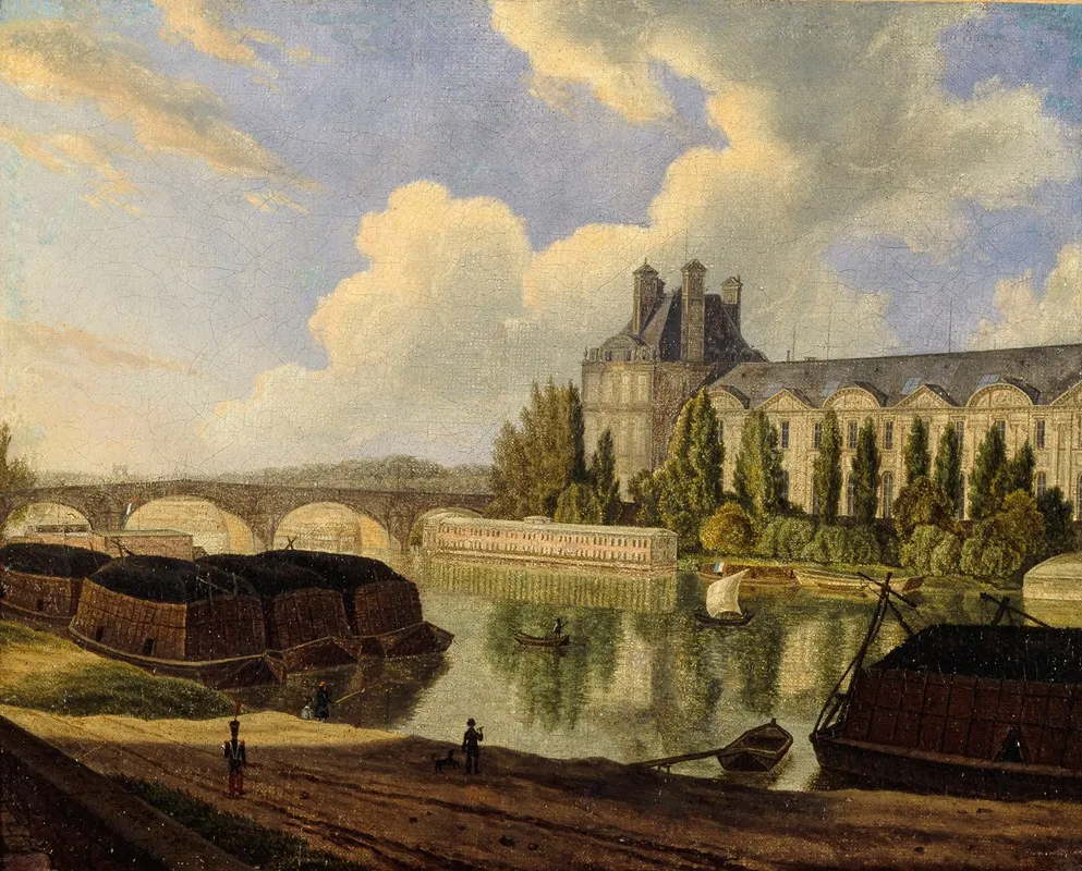 Le Pont Royal Et Le Pavillon De Flore Vus Du Quai Voltaire Wall Art by Auguste Wynantz - High-Resolution Digital Print