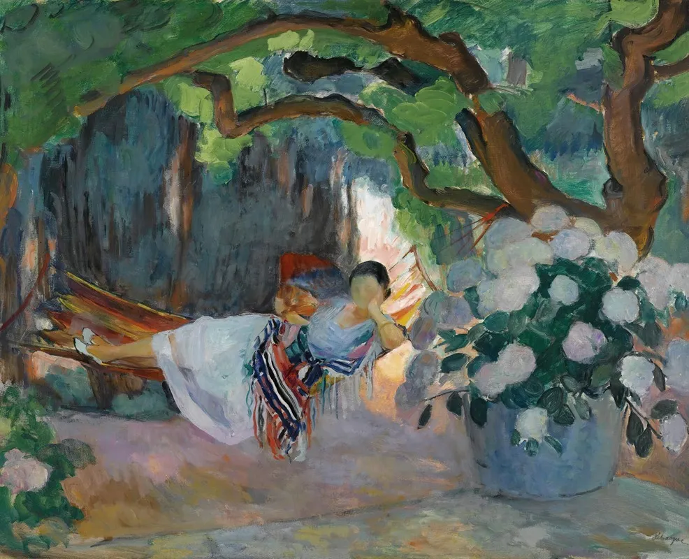 Le Pradet Jeune Femme Au Hamac Nono Wall Art by Henri Lebasque - High-Resolution Digital Print