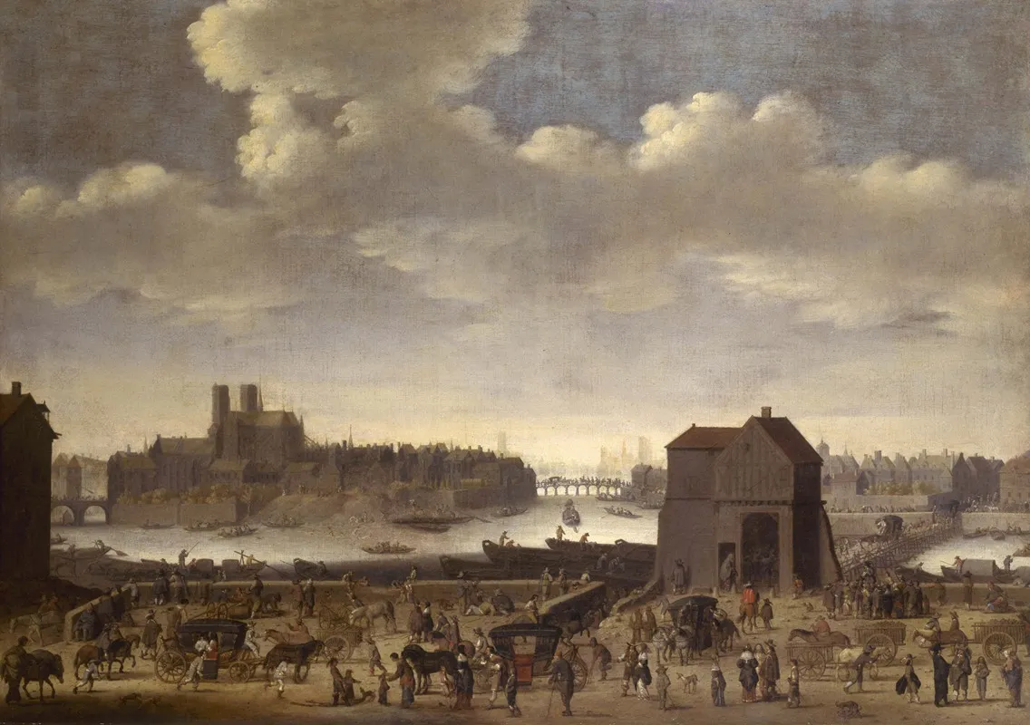 Le Quai Et Le Pont De La Tournelle Vers 1646 Wall Art by Theodor Dirck Matham - High-Resolution Digital Print