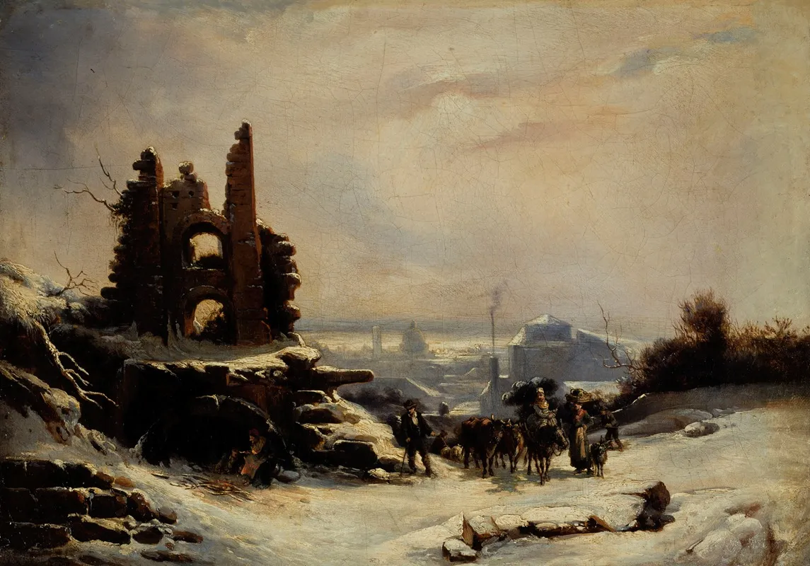Le Retour Du Marche Effet De Neige Sur Paris Wall Art by Louis Claude Mallebranche - High-Resolution Digital Print