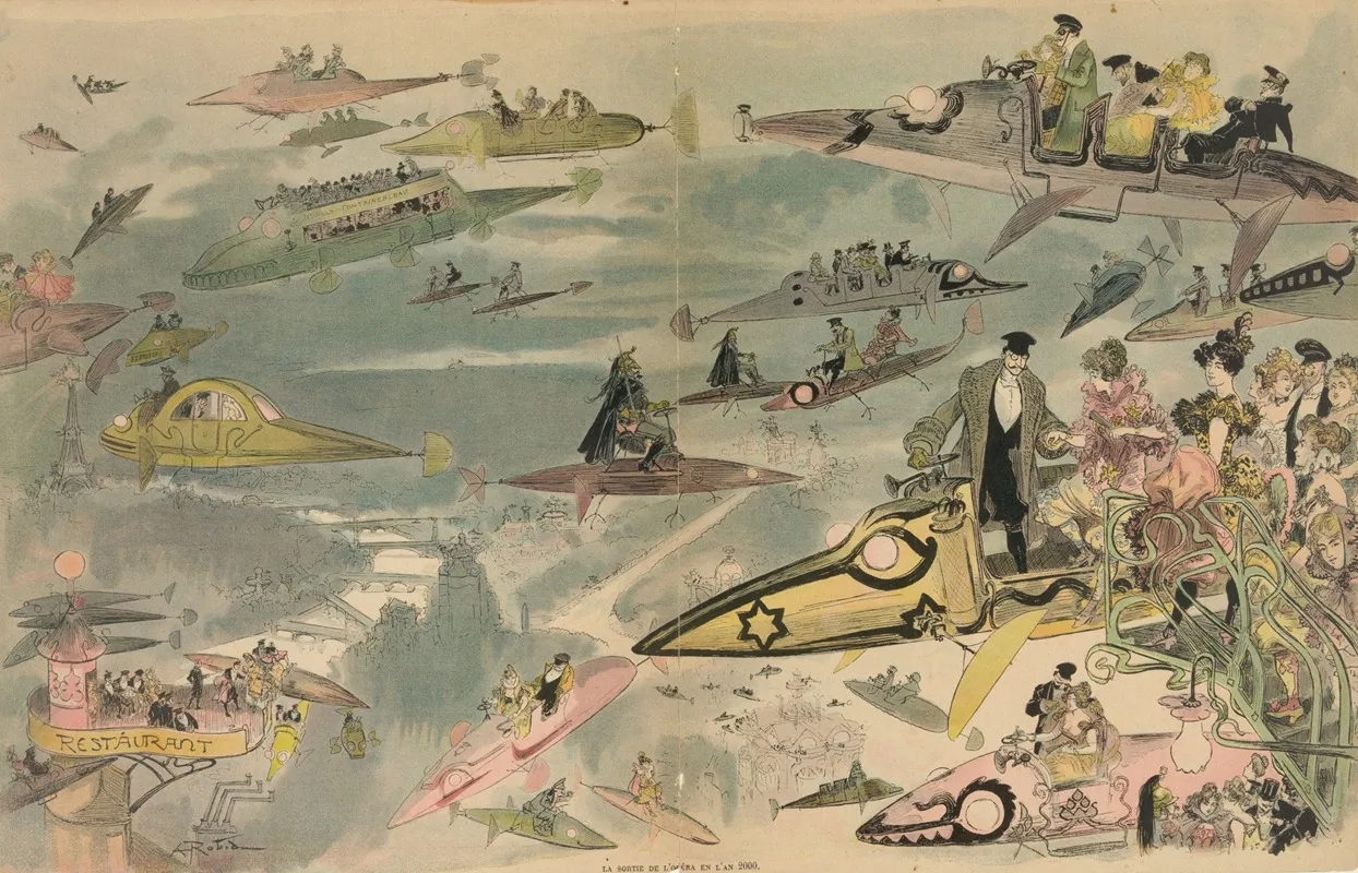 Le Sortie De Lopera En Lan 2000 Wall Art by Albert Robida - High-Resolution Digital Print