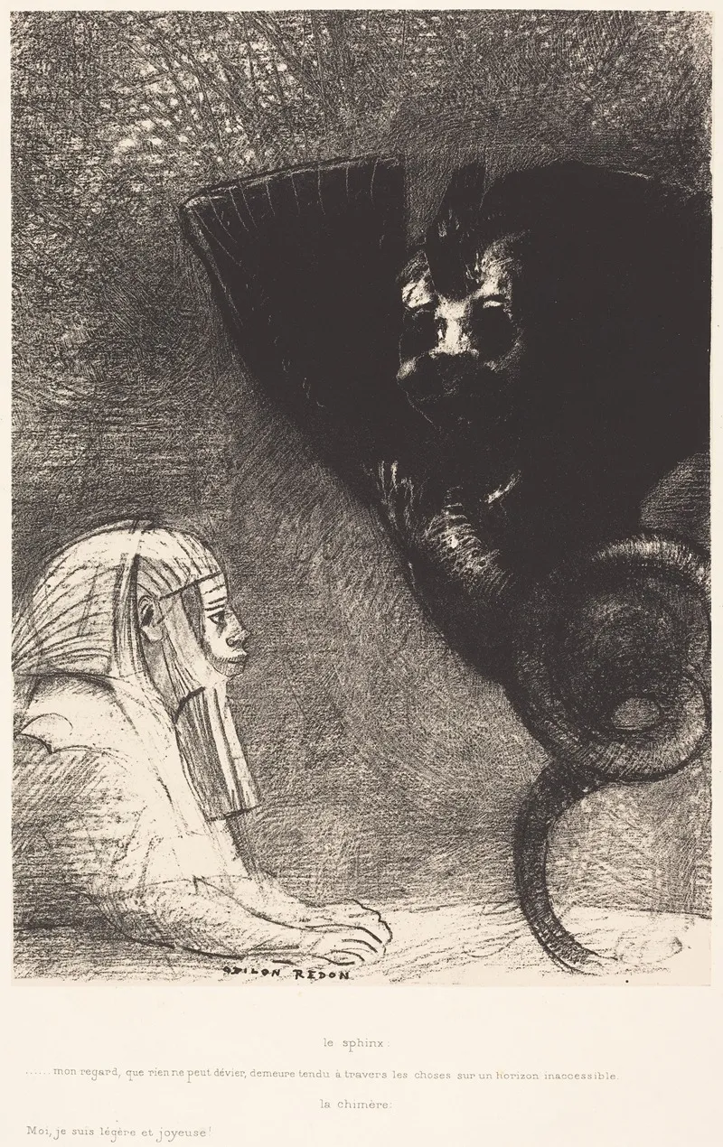 Le Sphynx Mon Regard Que Rien Ne Peut Devier Demeure Tendu A Travers Les Choses Sur Un Horizon Inaccessible La Chimere Moije Suis Legere Et Joyeuse Wall Art by Odilon Redon - High-Resolution Digital Print