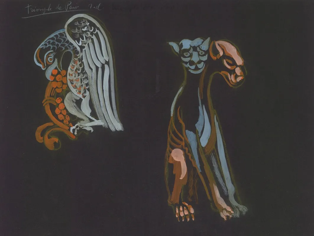 Le Triomphe De Paris Maquette De Decor Illuminations De Statues Parisiennes Deux Statues Diverses De La Cathedrale Notre Dame De Paris Wall Art by Robert Delaunay - High-Resolution Digital Print