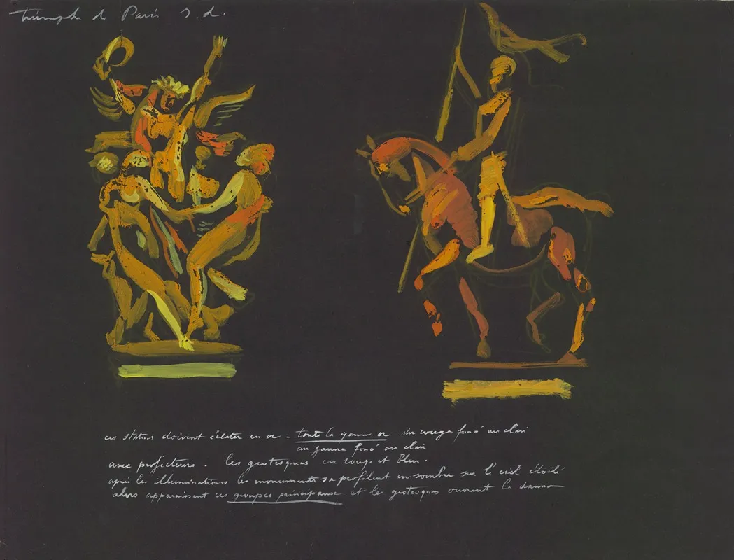 Le Triomphe De Paris Maquette De Decor Illuminations De Statues Parisiennes La Danse De Carpeaux La Statue Equestre De Jeanne Darc De Fremiet Wall Art by Robert Delaunay - High-Resolution Digital Print