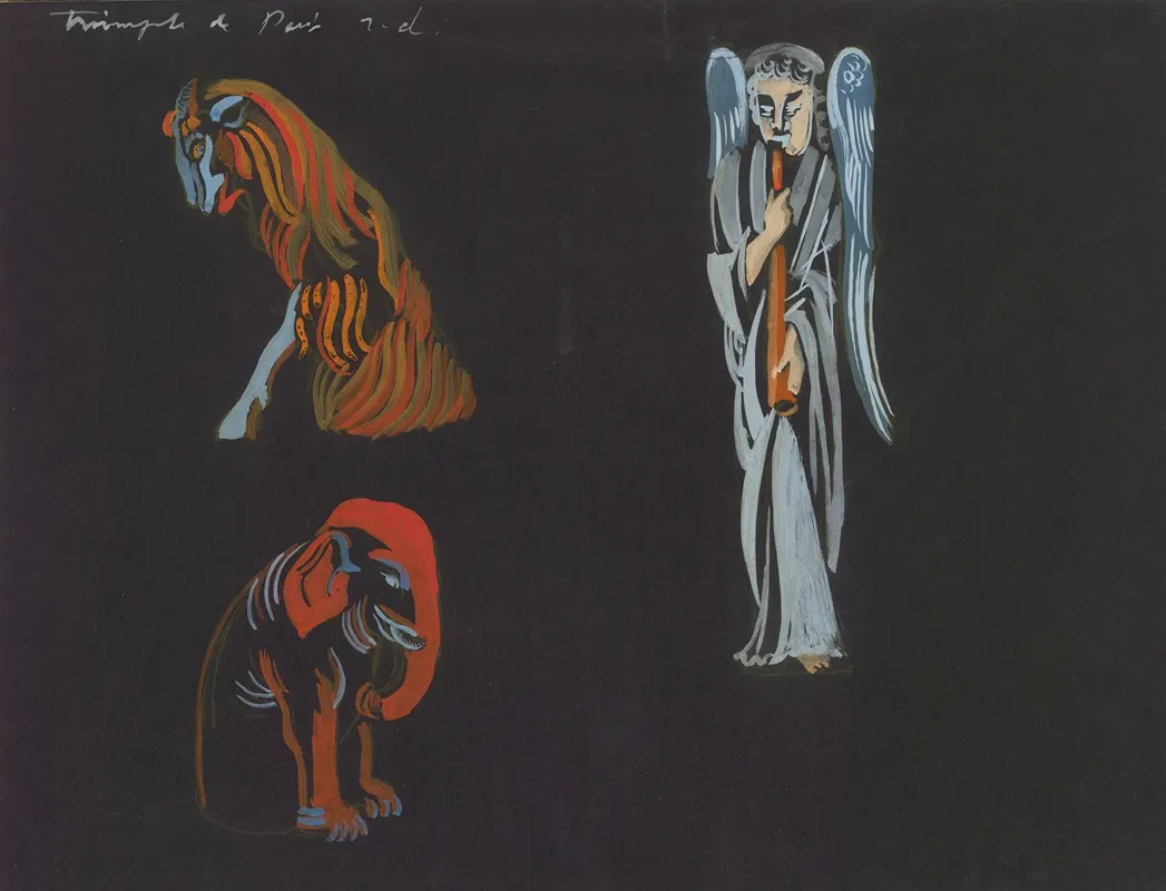 Le Triomphe De Paris Maquette De Decor Illuminations De Statues Parisiennes Trois Statues Diverses De La Cathedrale Notre Dame De Paris Wall Art by Robert Delaunay - High-Resolution Digital Print