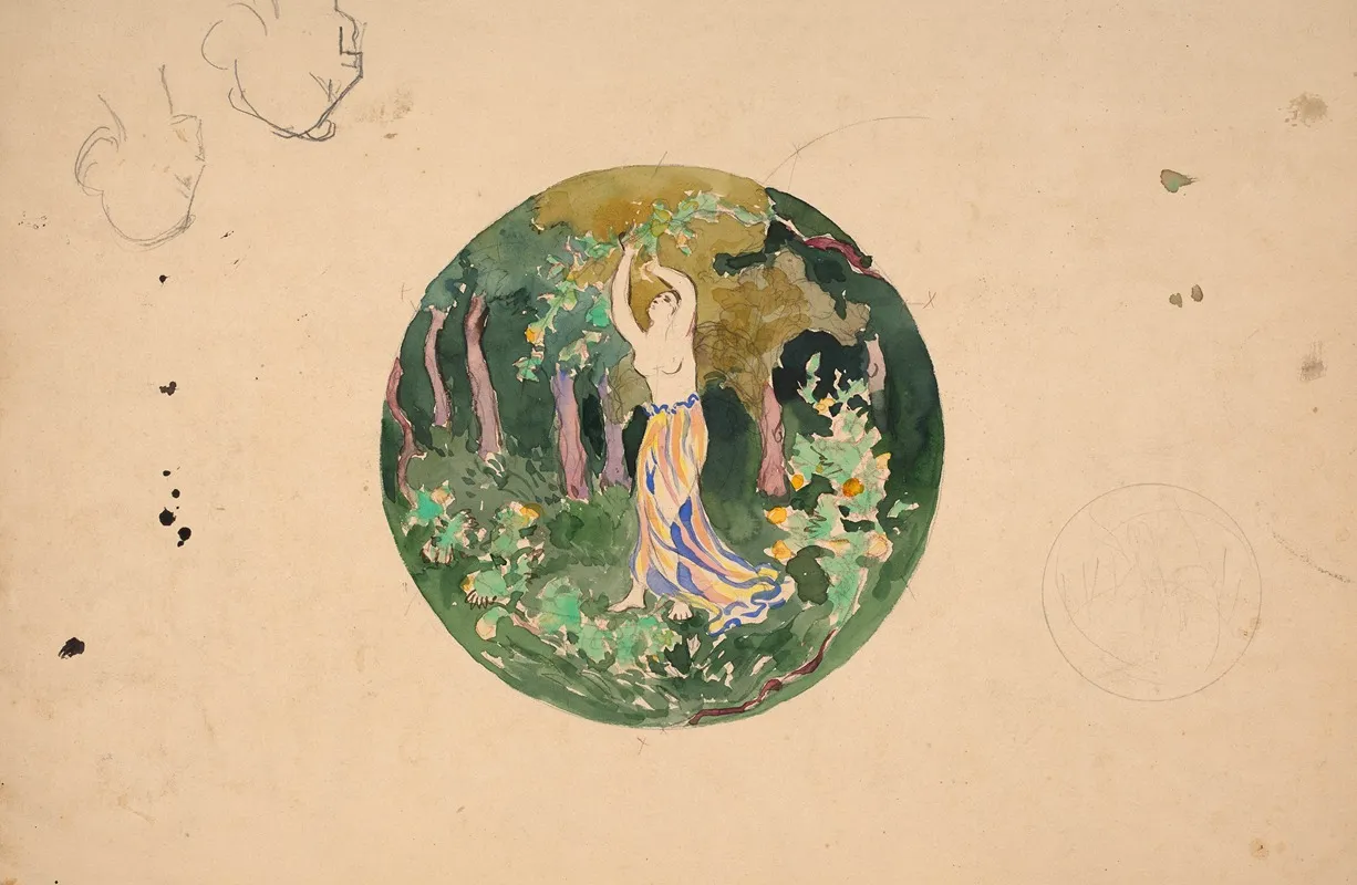 Le Verger Woman Picking Fruit In A Landscape