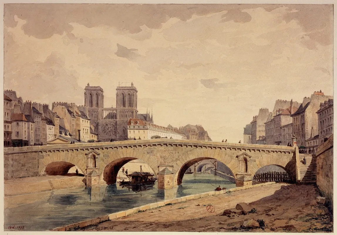 Le Vieux Pont Saint Michel En 1850 Wall Art by Louis-Martial-Théodat Masson - High-Resolution Digital Print