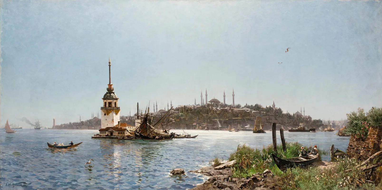 Leanders Tower And The Old City Beyond Constantinople Wall Art by Carl Saltzmann - High-Resolution Digital Print